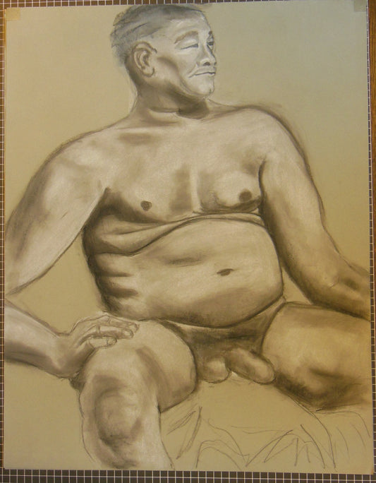 Nude Drawing: Charcoal & pastel on grey paper. 10