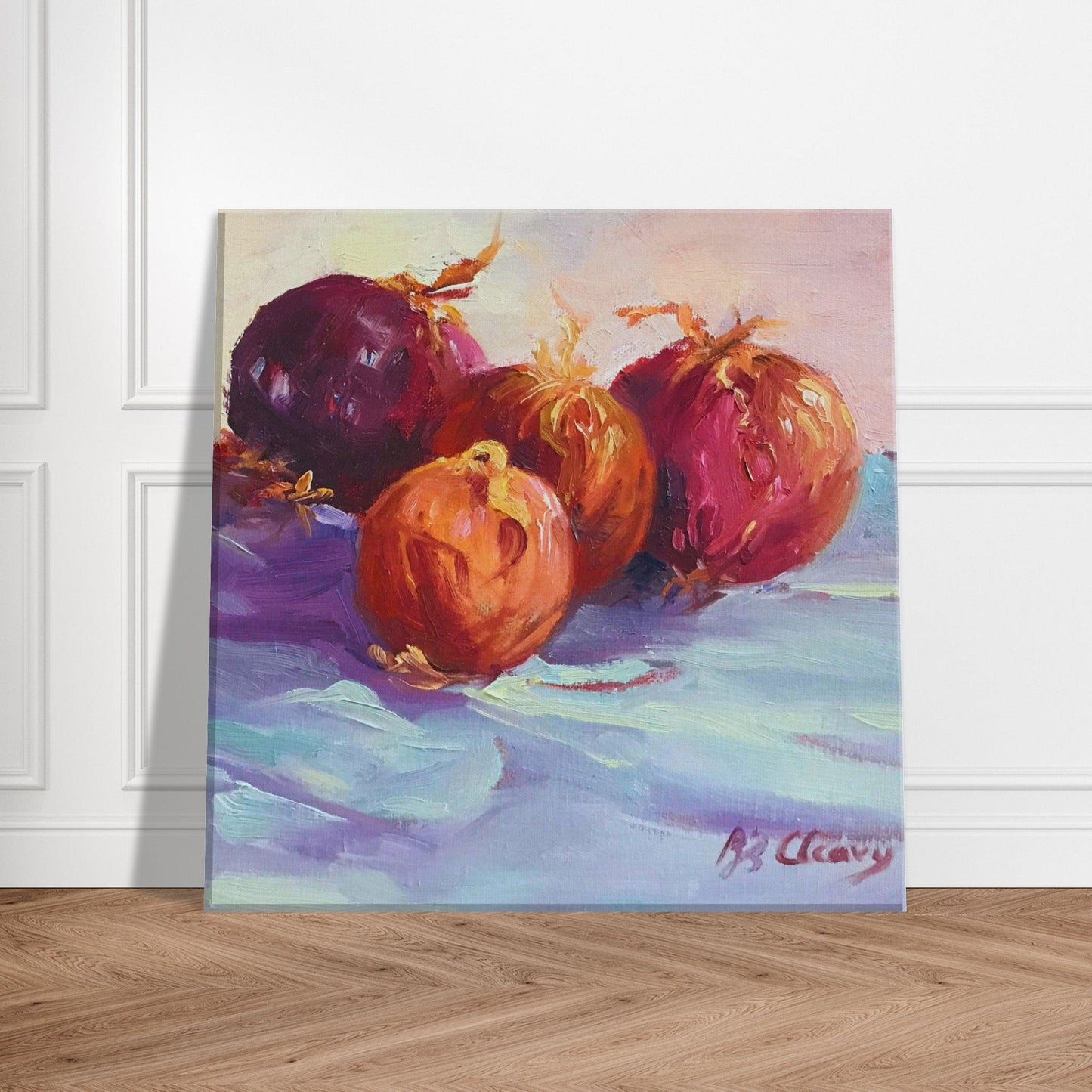 'Onions' Still Life I 8x8 inch Canvas Art Print I Original Artwork by American Artist Barbara Cleary