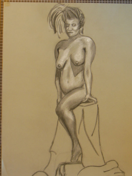 Nude Drawing: Charcoal & pastel on grey paper. 20