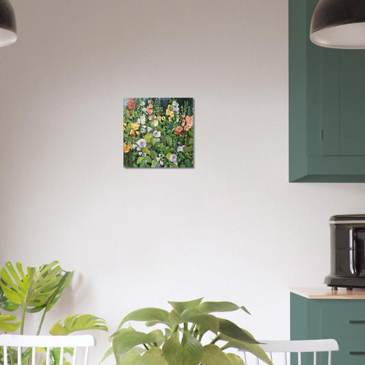 'Hollyhocks' Floral I 16x16 inch Art Print on Canvas I Original Artwork by American Artist Barbara Cleary