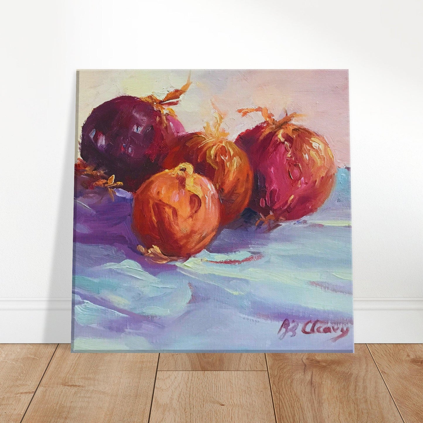 'Onions' Still Life I 8x8 inch Canvas Art Print I Original Artwork by American Artist Barbara Cleary