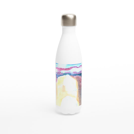 17oz White Stainless Steel Bottle with 'Southwest Mixed Media' Abstract Artwork by American Artist Barbara Cleary