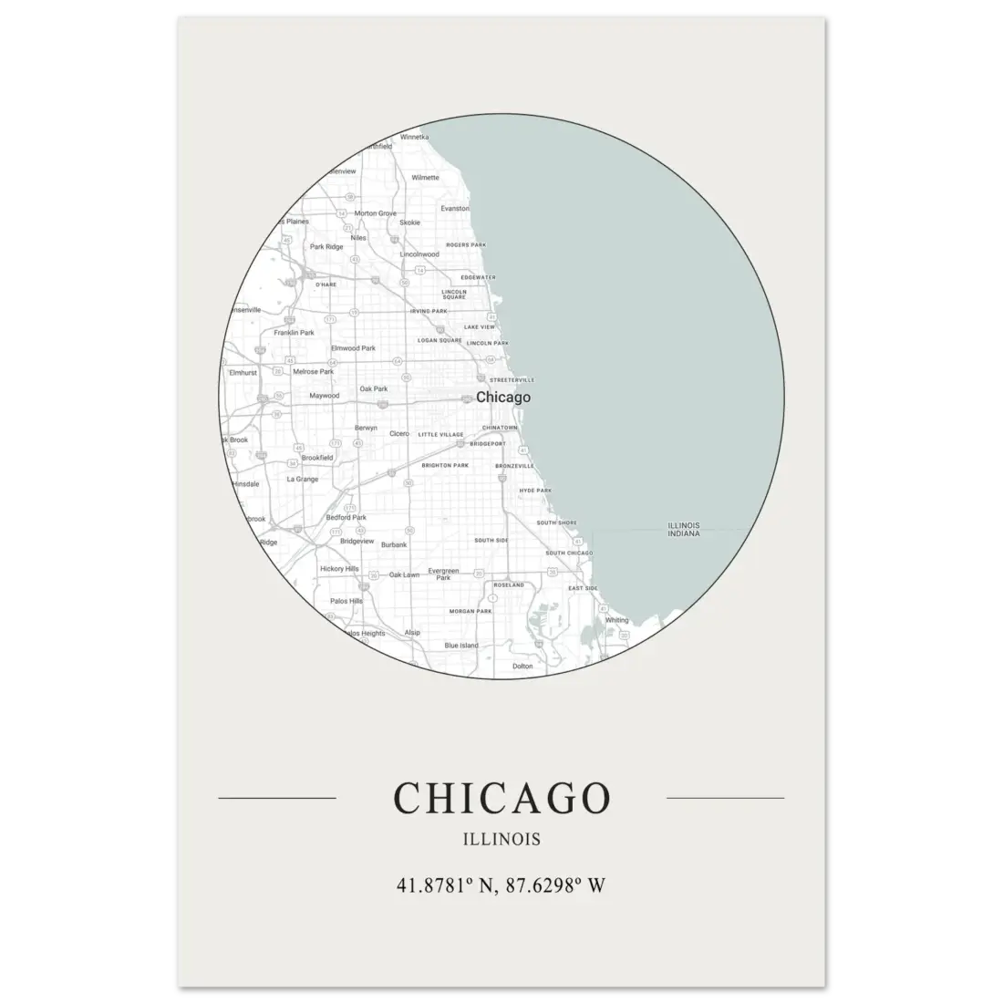 Chicago, Illinois - Minimalist Map Poster