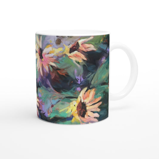 11oz White Ceramic Mug | Coffee Cup with 'Eastern Light Wildflowers' Floral Artwork by American Artist Barbara Cleary