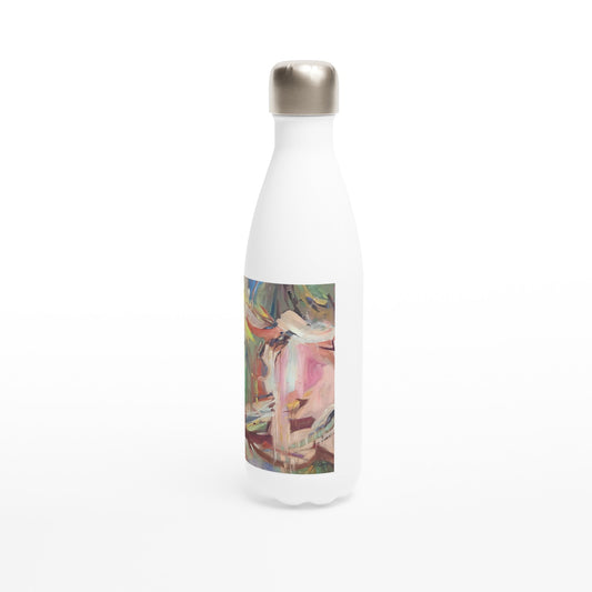 17oz White Stainless Steel Bottle with 'All Seasons' Abstract Artwork by American Artist Barbara Cleary