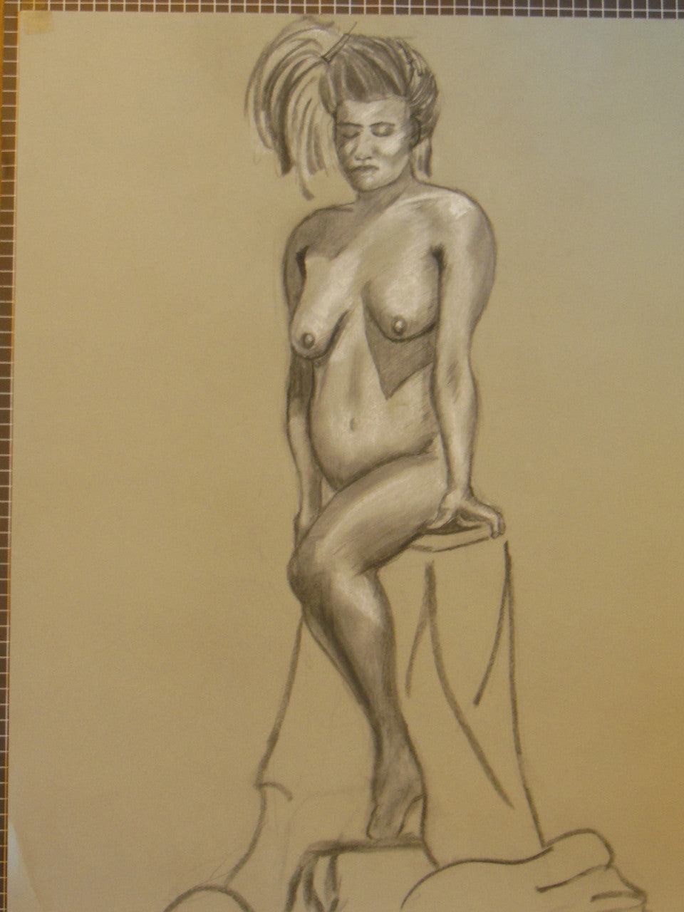 Nude Drawing: Charcoal & pastel on grey paper. 20