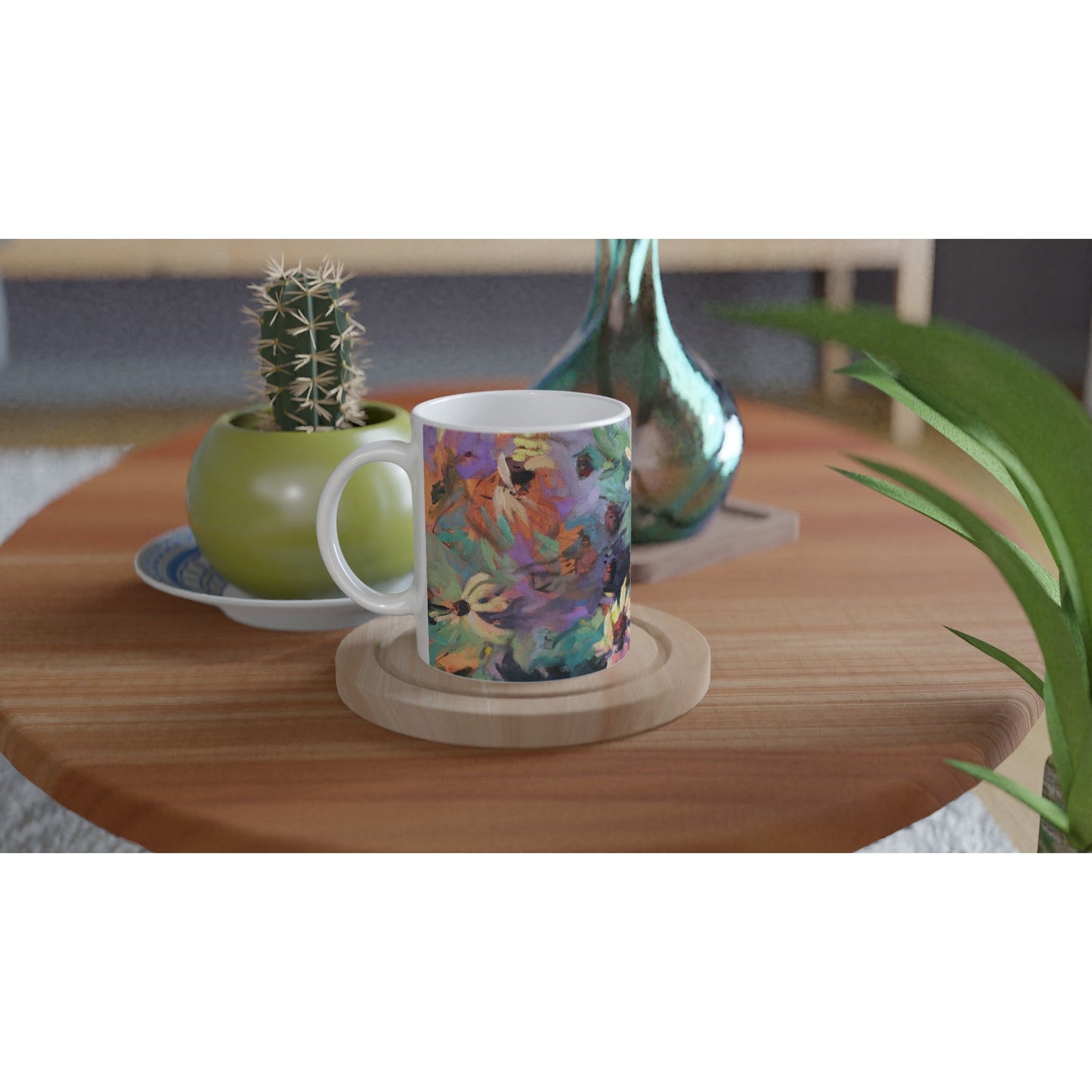 11oz White Ceramic Mug | Coffee Cup with 'Eastern Light Wildflowers' Floral Artwork by American Artist Barbara Cleary
