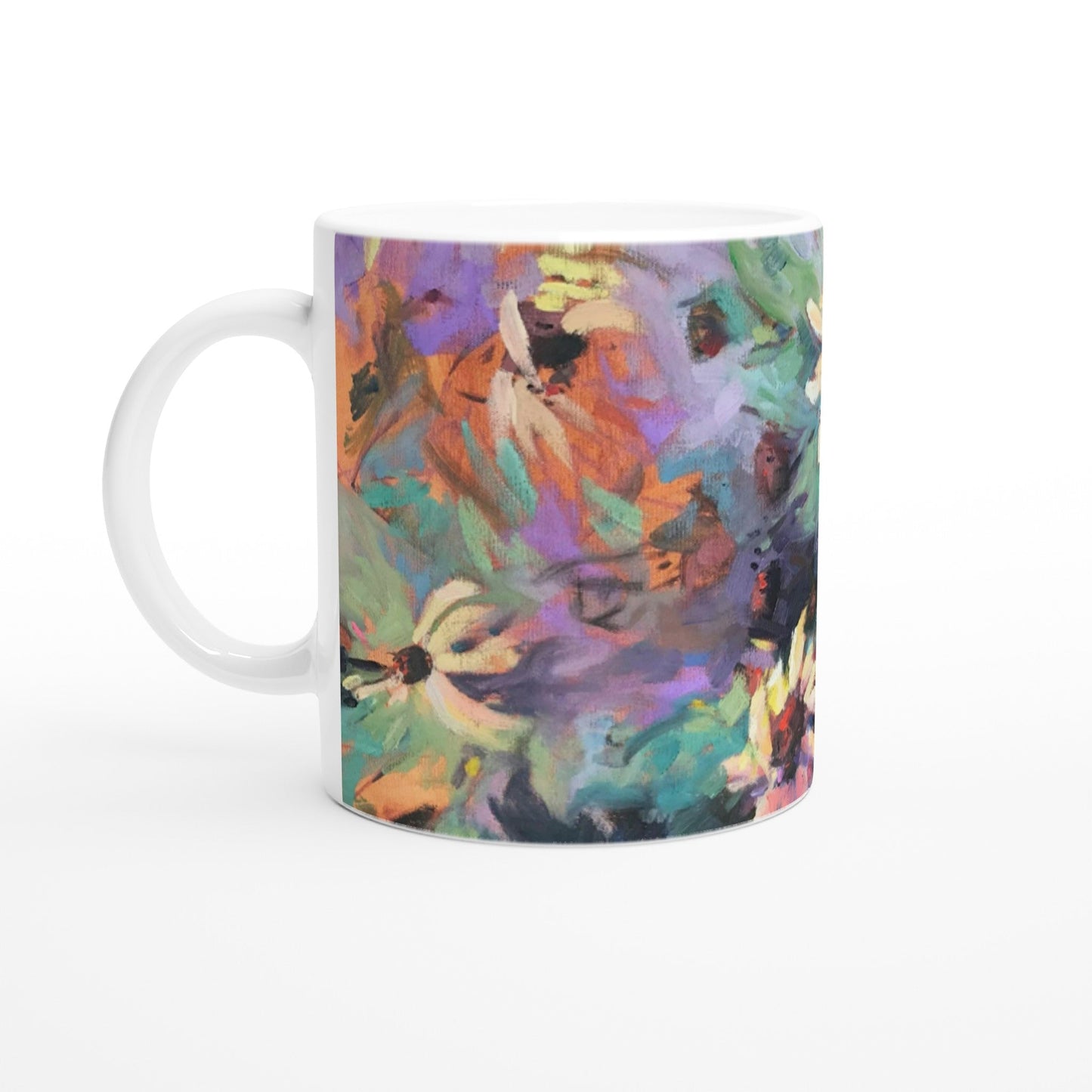 11oz White Ceramic Mug | Coffee Cup with 'Eastern Light Wildflowers' Floral Artwork by American Artist Barbara Cleary
