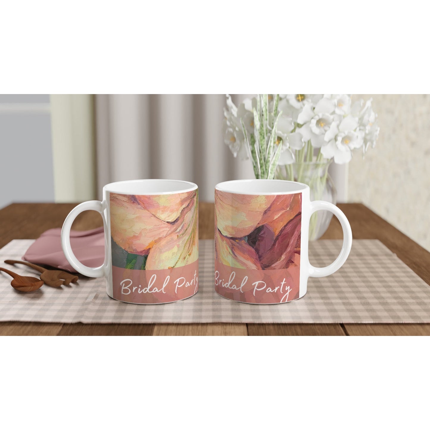 'Bridal Party' 11oz White Ceramic Mug | Bridal Collection with 'Amaryllis' Artwork by American Artist Barbara Cleary