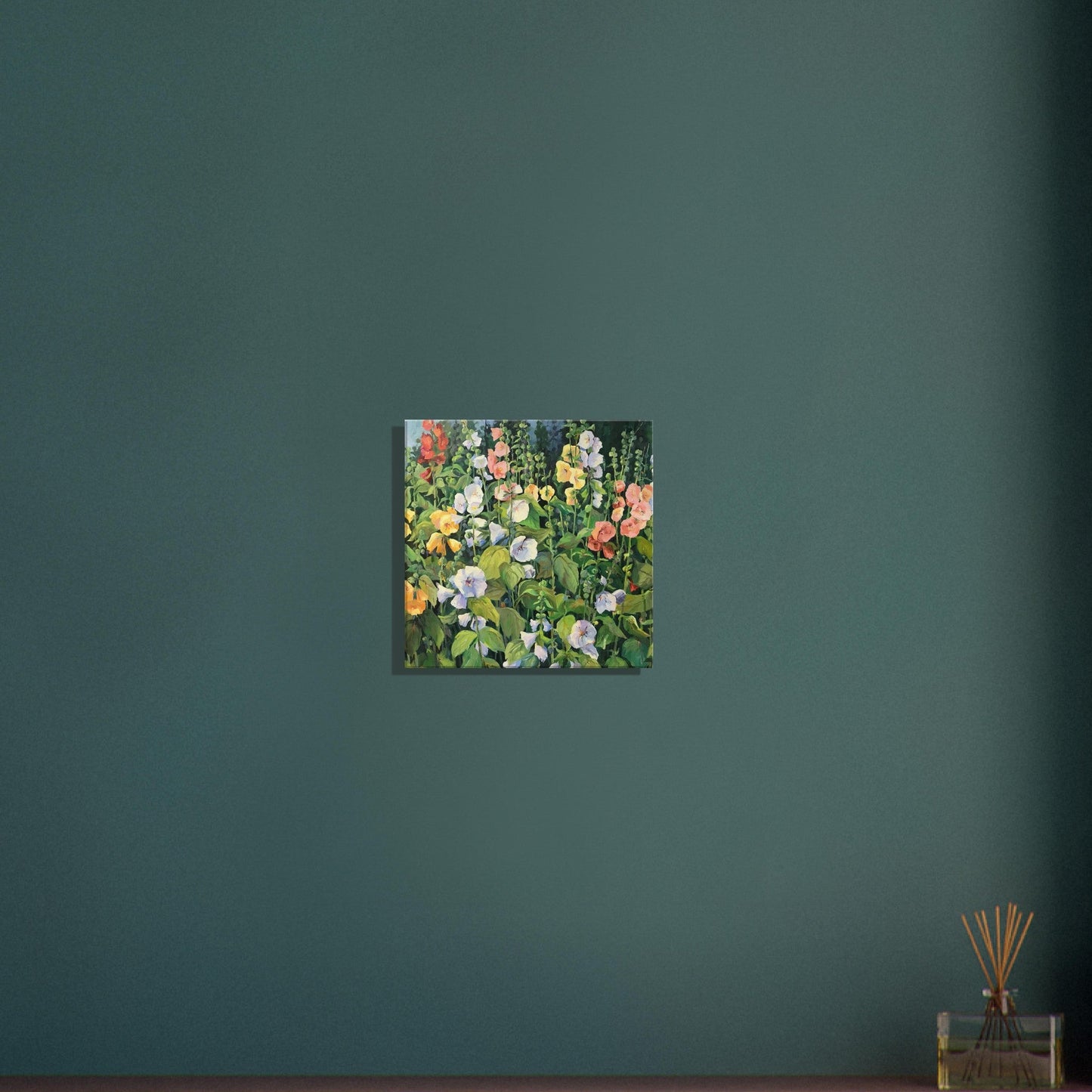 'Hollyhocks' Floral I 16x16 inch Art Print on Canvas I Original Artwork by American Artist Barbara Cleary