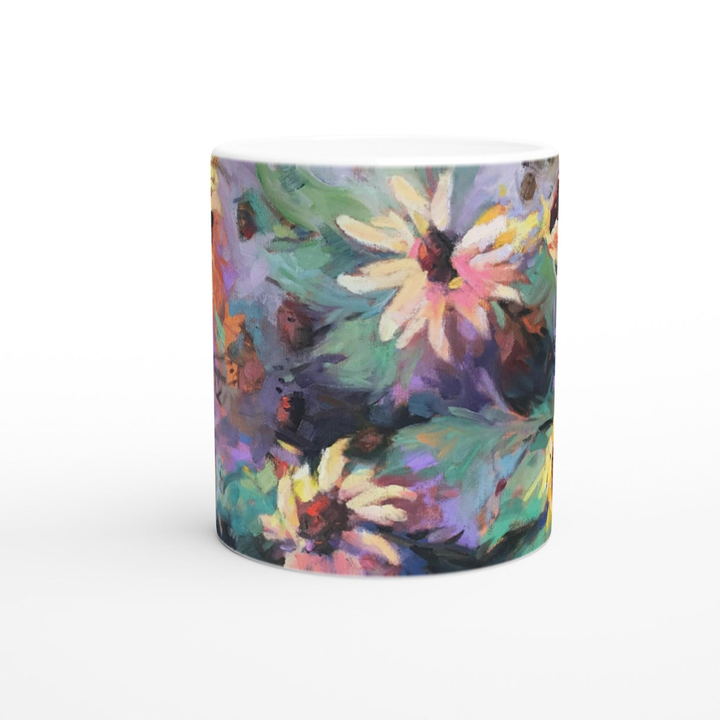 11oz White Ceramic Mug | Coffee Cup with 'Eastern Light Wildflowers' Floral Artwork by American Artist Barbara Cleary