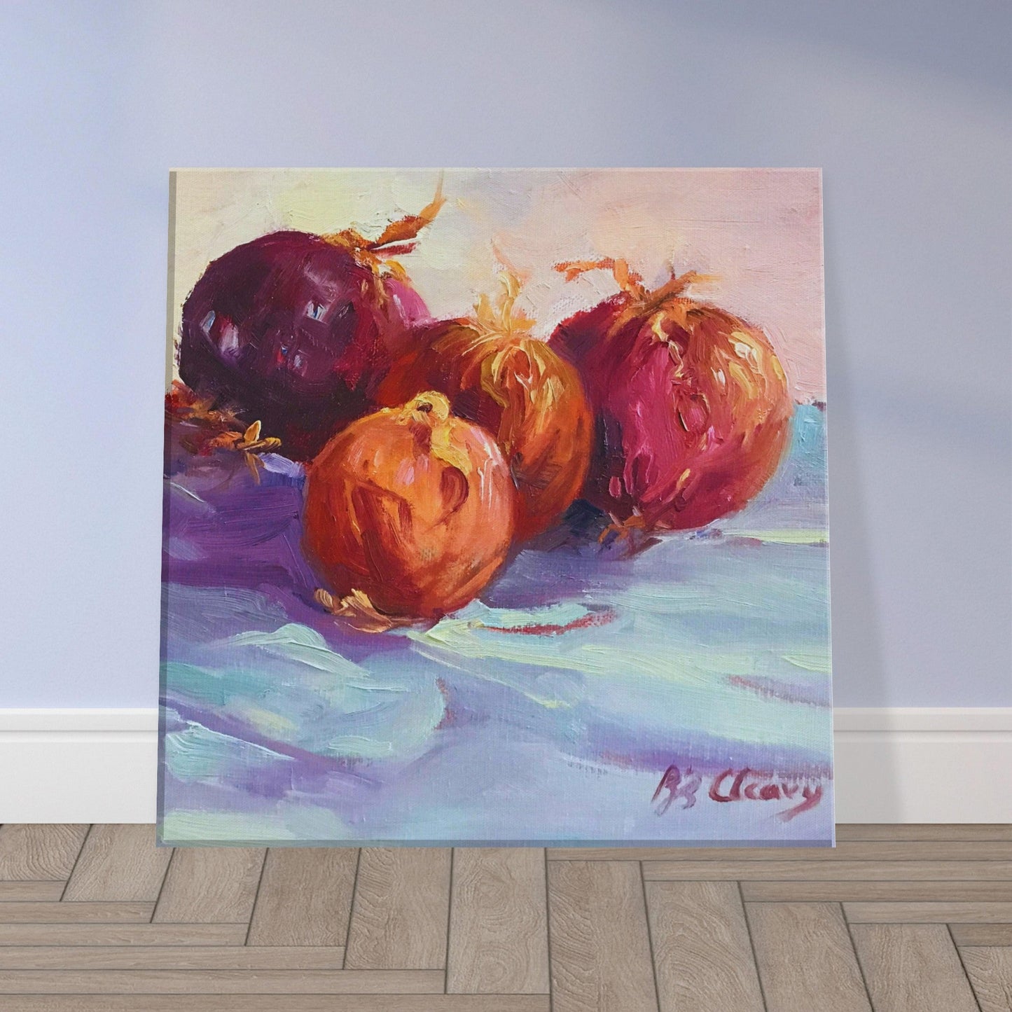 'Onions' Still Life I 8x8 inch Canvas Art Print I Original Artwork by American Artist Barbara Cleary