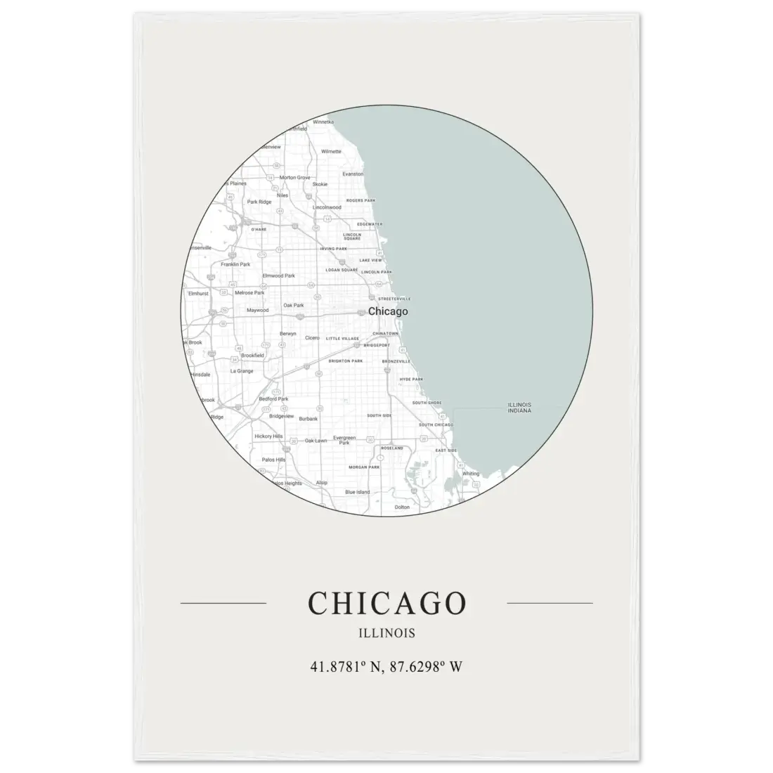 Chicago, Illinois - Minimalist Map Poster