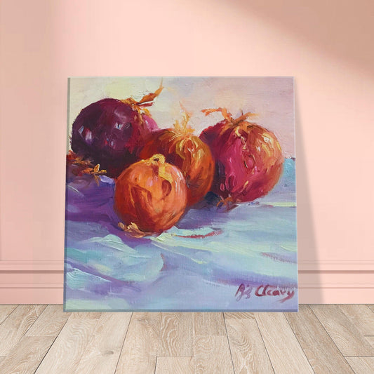 'Onions' Still Life I 8x8 inch Canvas Art Print I Original Artwork by American Artist Barbara Cleary